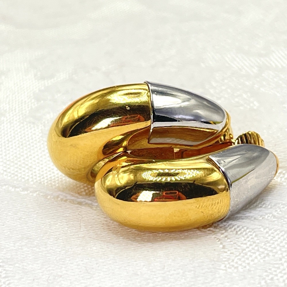 Vintage Givenchy Clip-On Earrings Silver & Gold Tone Signed Paris New York 1976